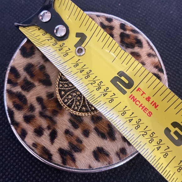 Large Button Faux Animal Pattern pierced Earrings - Picture 5 of 5